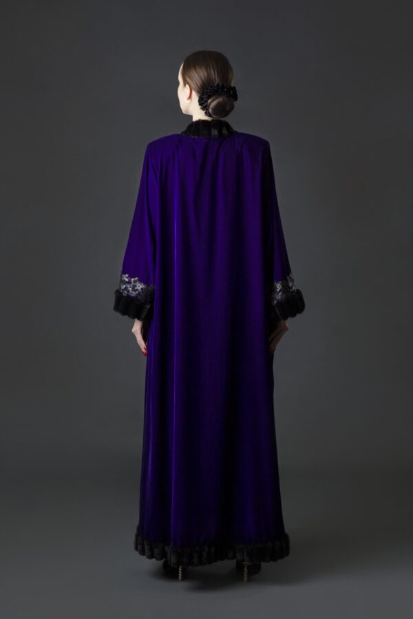 Velvet Abaya with Leather Patchwork - Image 2