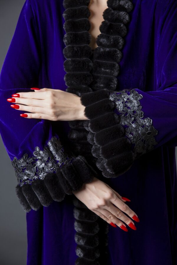 Velvet Abaya with Leather Patchwork - Image 3