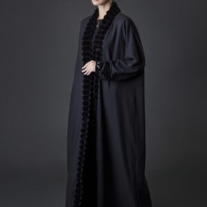 Winter Abaya with Fur Trim & Embellished Cuff Sleeves