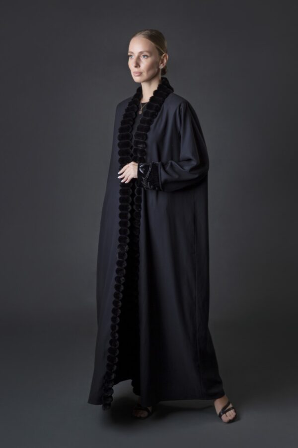 Winter fabric abaya with fur borders