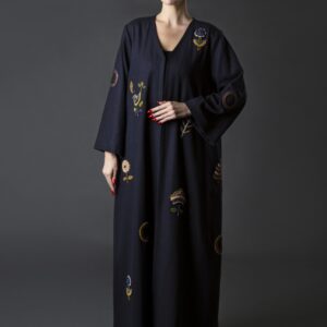 Embroidered Winter Abaya with Floral & Bird Motifs