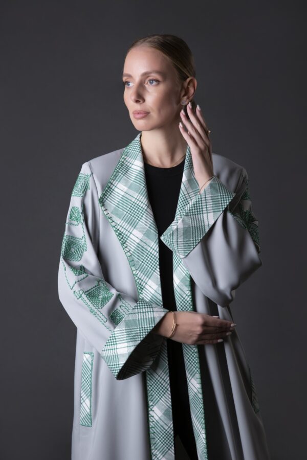 Checks Fabric Coat Style Abaya - Image 2