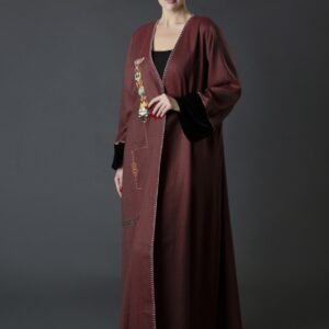 Winter Abaya with Egyptian Motif Embroidery & Velvet Cuffs