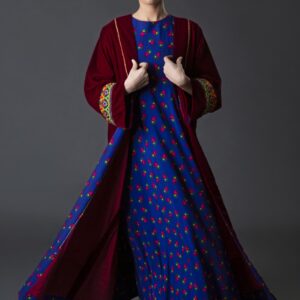 Velvet Embroidered Jacket with Printed Cotton Galabiya Set