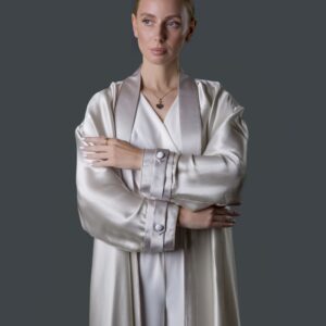 Coat-Style Abaya in Shimmer Satin with Buttoned Cuffs