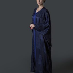 Silk Abaya with Geometric Floral Design & Moroccan Embroidery