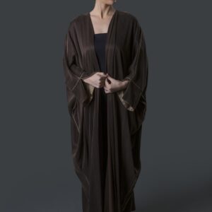 Abaya with Contrast Piping & Abstract Floral Threadwork on Back