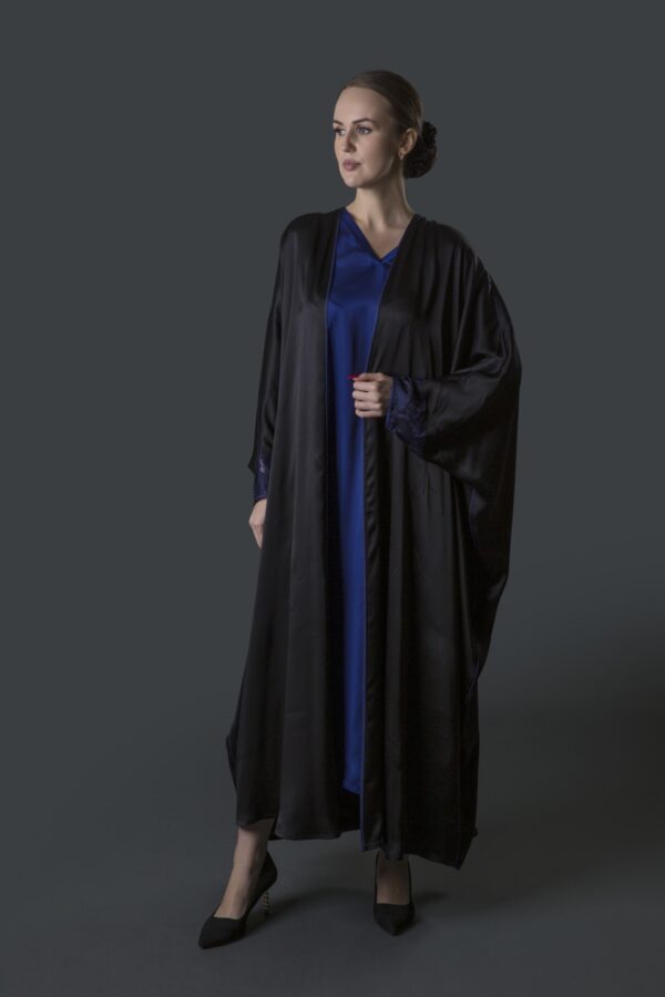 Silk Abaya (Black with Blue Zari Panel)