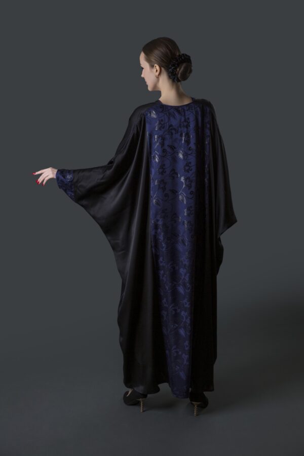 Silk Abaya (Black with Blue Zari Panel) - Image 4