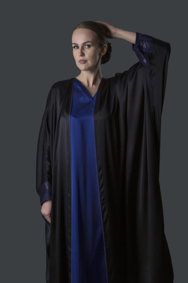 Silk Abaya (Black with Blue Zari Panel) - Image 5