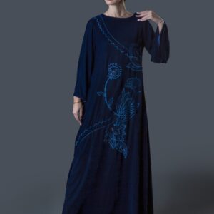 Velvet Galabiya with Abstract Embroidery in Beads, Threads & Sequins