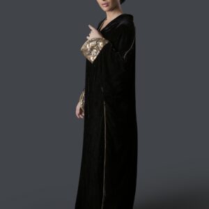Velvet Galabiya with Gold Zari Cuffs & Moroccan Embroidered Borders