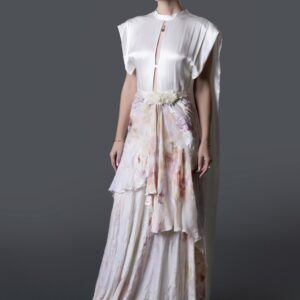 French Velvet Dress with Silk Cape Top & Pearl Embroidered Waist