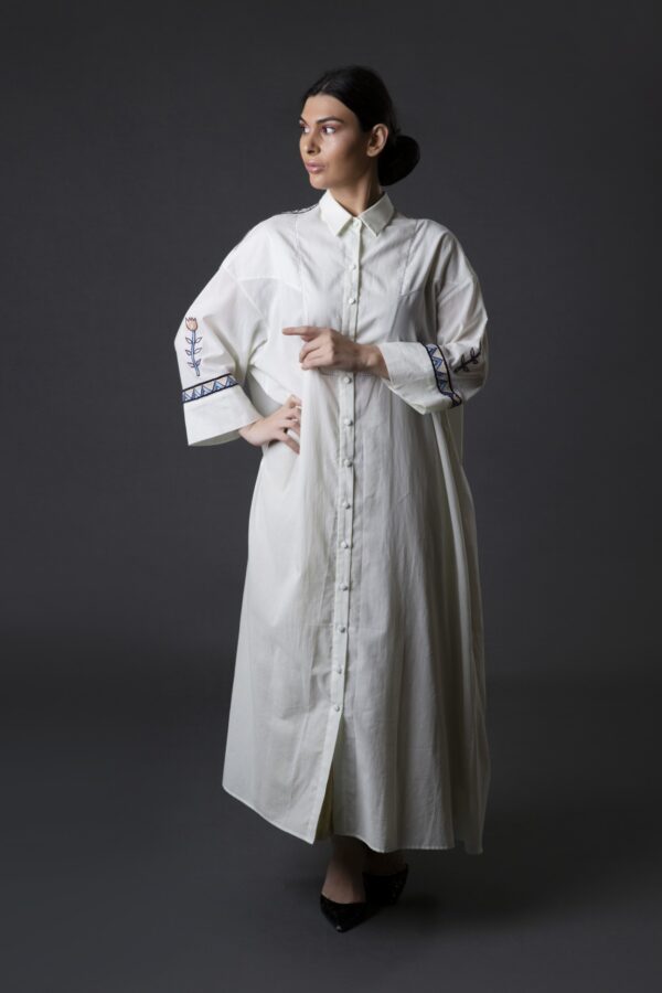 Collar Style Galabiya with Linen Skirt