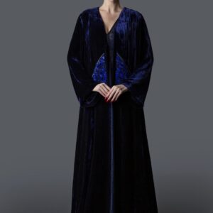 Embroidered Velvet Jacket with Geometric-Floral Print Dress & Net Detailing