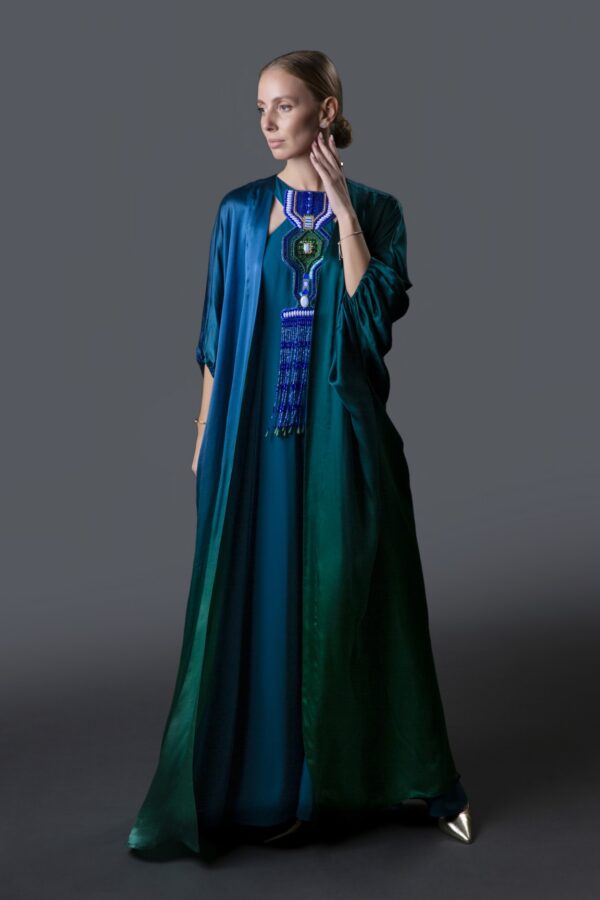 Cape Dress (Blue & Green)