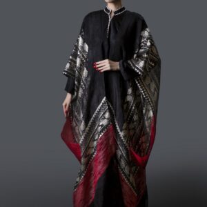 Tri-Tone Embossed Organza Cape Jacket with Zari Work Galabiya