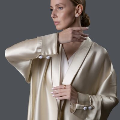 Shimmer Satin Coat-Style Abaya with Cuffed Sleeves
