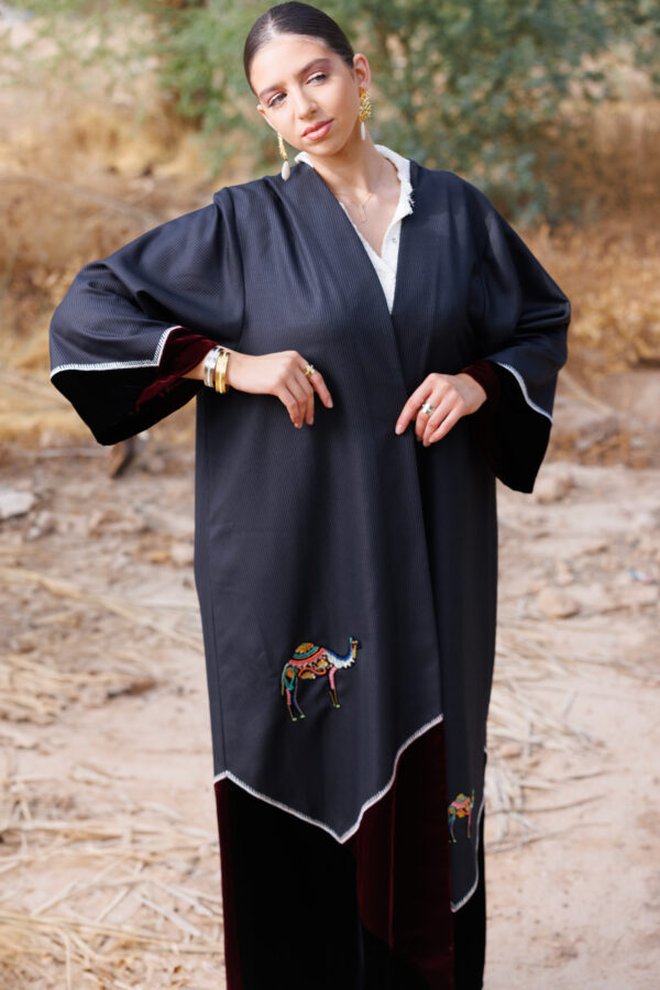 Al Ula Kashta Abaya- Striped and Velvet - Image 3