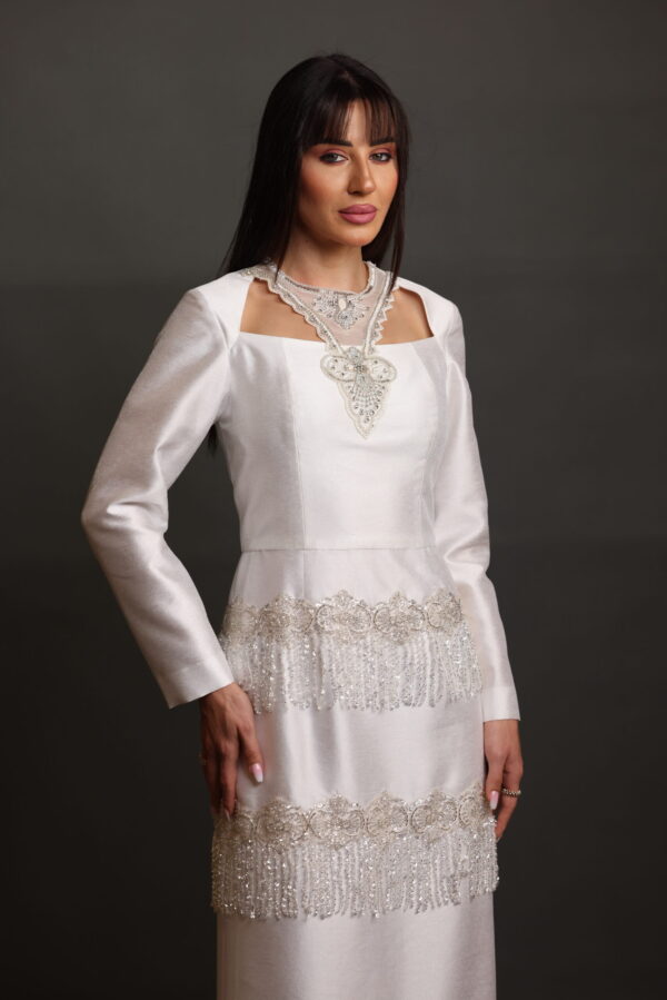 Tassel Elegance – Satin Taffeta Dress with Hand Embroidery & Bead Details - Image 3