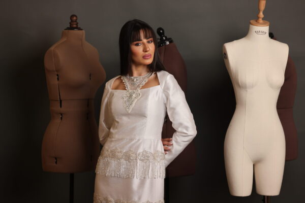 Tassel Elegance – Satin Taffeta Dress with Hand Embroidery & Bead Details - Image 4