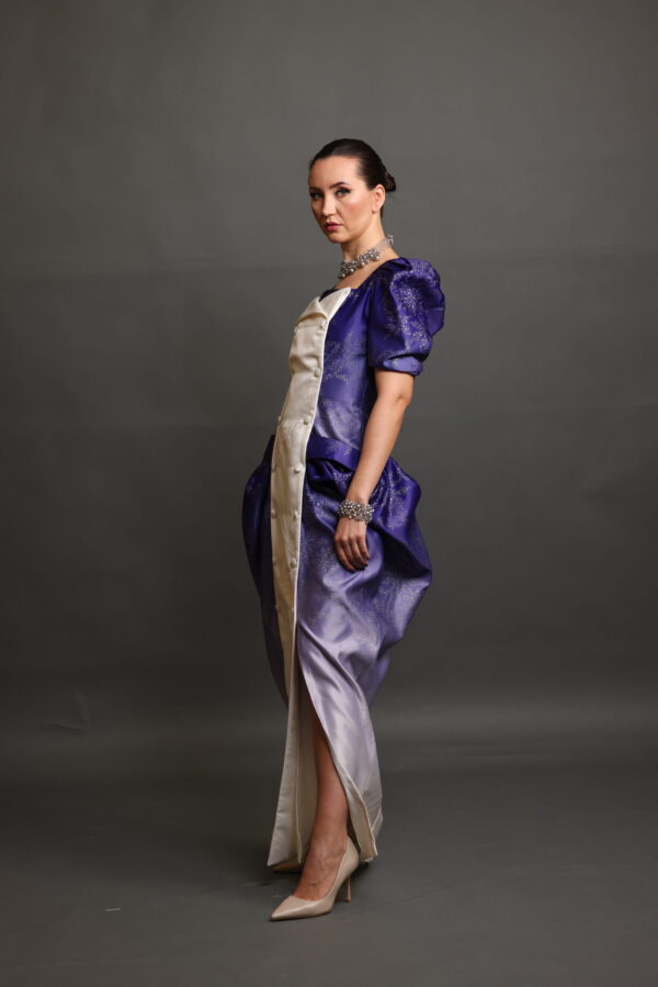 Zari Dusk – Ombré Satin Vintage Dress with Embossed Texture & Pockets - Image 3