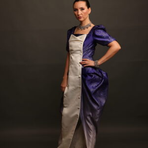 Zari Dusk – Ombré Satin Vintage Dress with Embossed Texture & Pockets