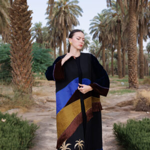 Arabic-Inspired Abaya with Embroidered Camel Motif & Zari Tassels