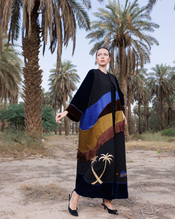 Arabic-Inspired Abaya with Embroidered Camel Motif & Zari Tassels - Image 5