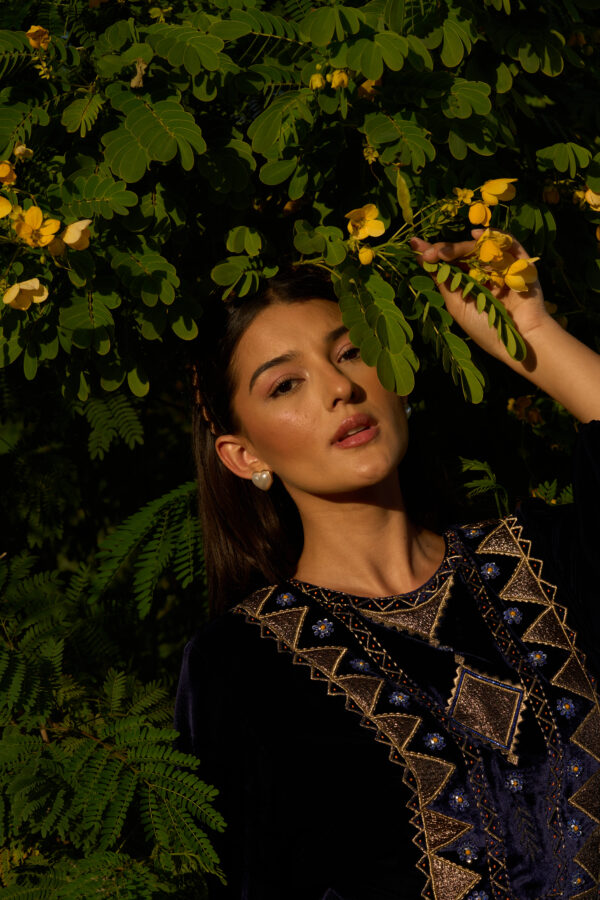 Velvet Dress with Zari Patchwork & Hand Embroidery Accents - Image 4