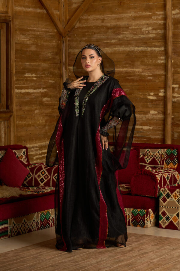 Crimson Grace – Linen Dress Set with Embroidered Beshat