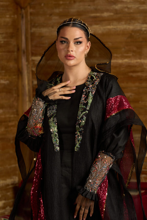 Crimson Grace – Linen Dress Set with Embroidered Beshat - Image 2