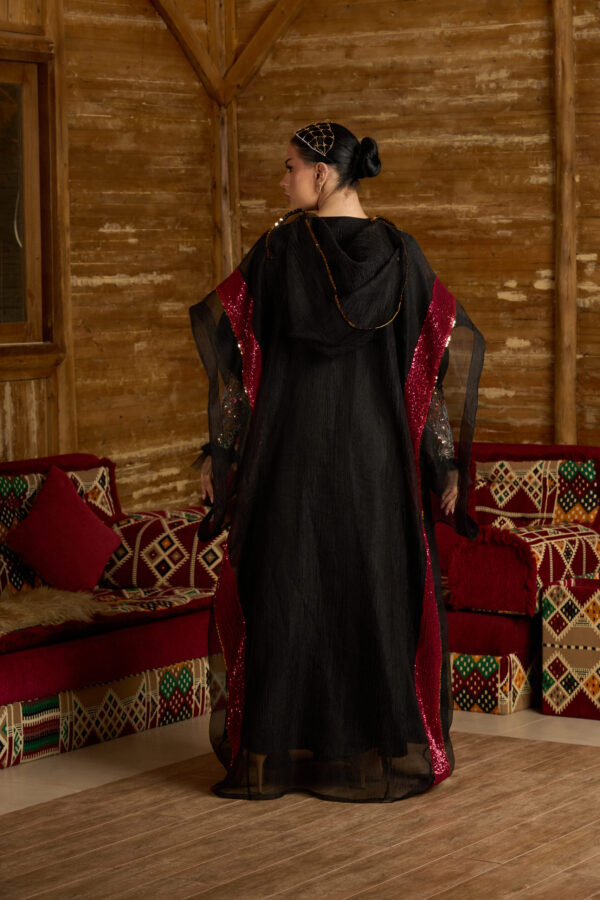 Crimson Grace – Linen Dress Set with Embroidered Beshat - Image 3