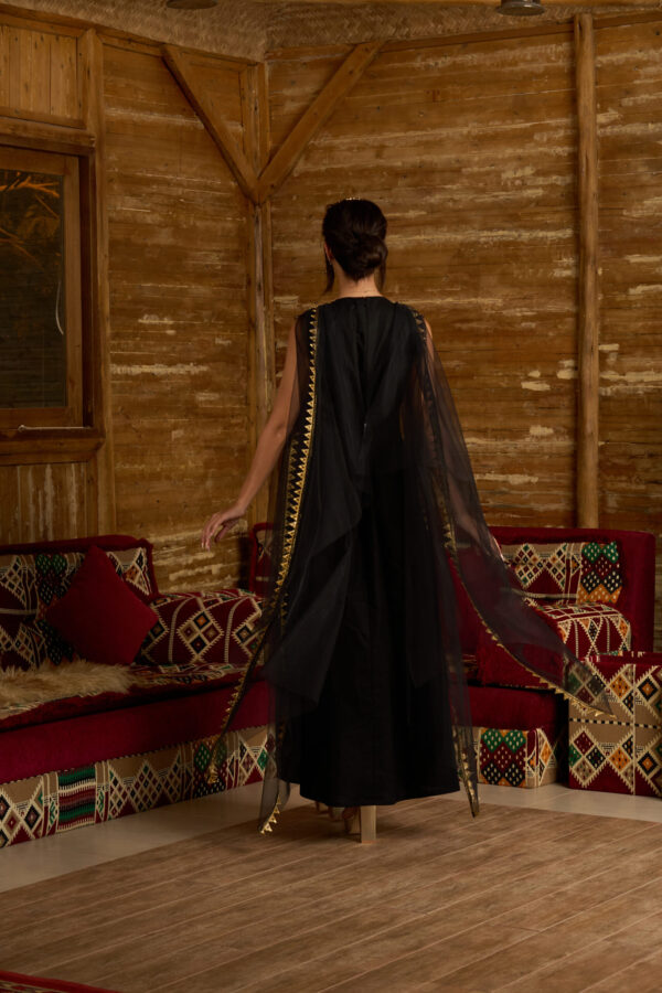 Zari Noir – Black Linen Dress with Vintage Embroidery & Net Panels - Image 5
