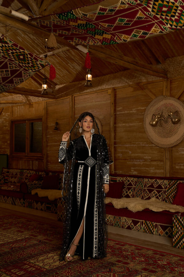 Moroccan Majesty – Velvet Ensemble with Silver Zari & Geometric Accents - Image 4