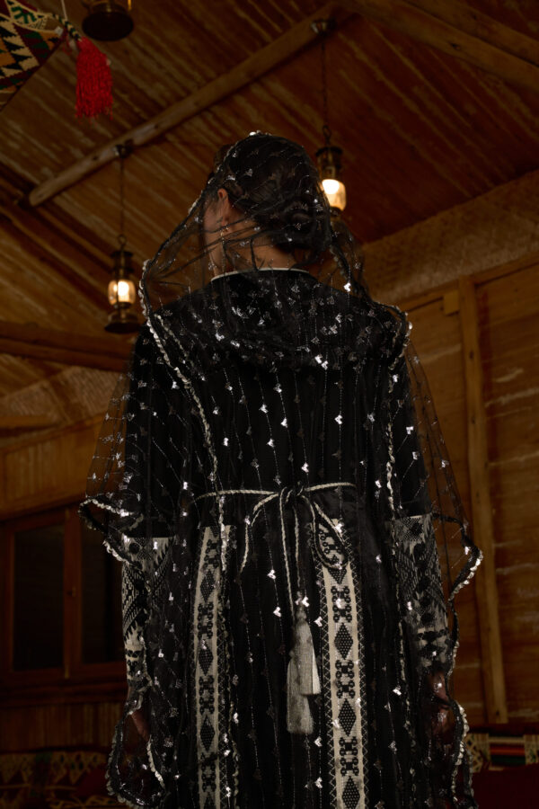 Moroccan Majesty – Velvet Ensemble with Silver Zari & Geometric Accents - Image 5