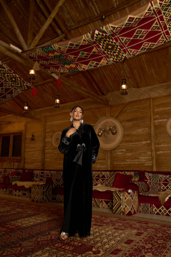 Velvet Twilight – Black Abaya with Diamante Accents & Front Bow - Image 4
