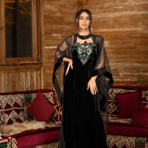 Velvet Elegance – Embroidered Dress with Organza Beshat