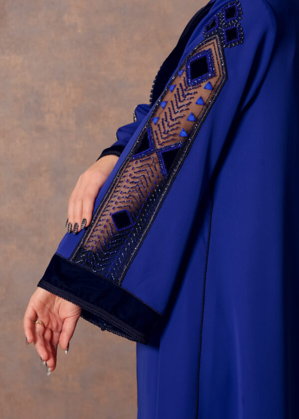 Moroccan Elegance – Crepe Galabiya with Velvet Patch & Hand-Embroidered Sleeves - Image 6