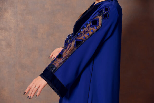 Moroccan Elegance – Crepe Galabiya with Velvet Patch & Hand-Embroidered Sleeves - Image 5