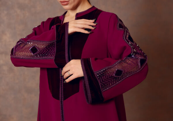 Moroccan Essence – Crepe Galabiya with Velvet Yoke & Hand Embroidered Sleeves - Image 2