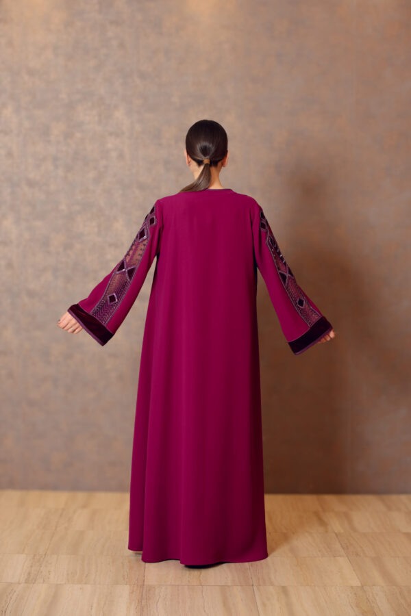 Moroccan Essence – Crepe Galabiya with Velvet Yoke & Hand Embroidered Sleeves - Image 3