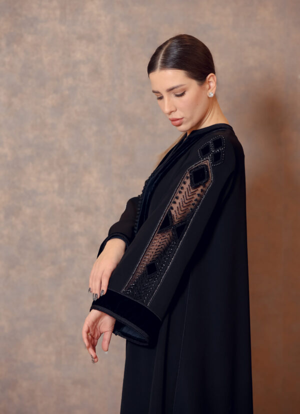 Moroccan Whisper – Crepe Galabiya with Velvet Yoke & Hand Embroidered Sleeves - Image 2