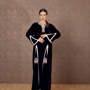 Velvet Vista – Galabiya with Inverted V Panels & Hand Embroidery