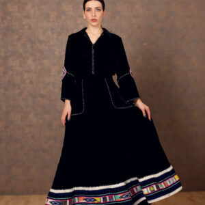 Velvet Heritage – Waist-Cut Dress with Tatreez & Square Embroidery Patches