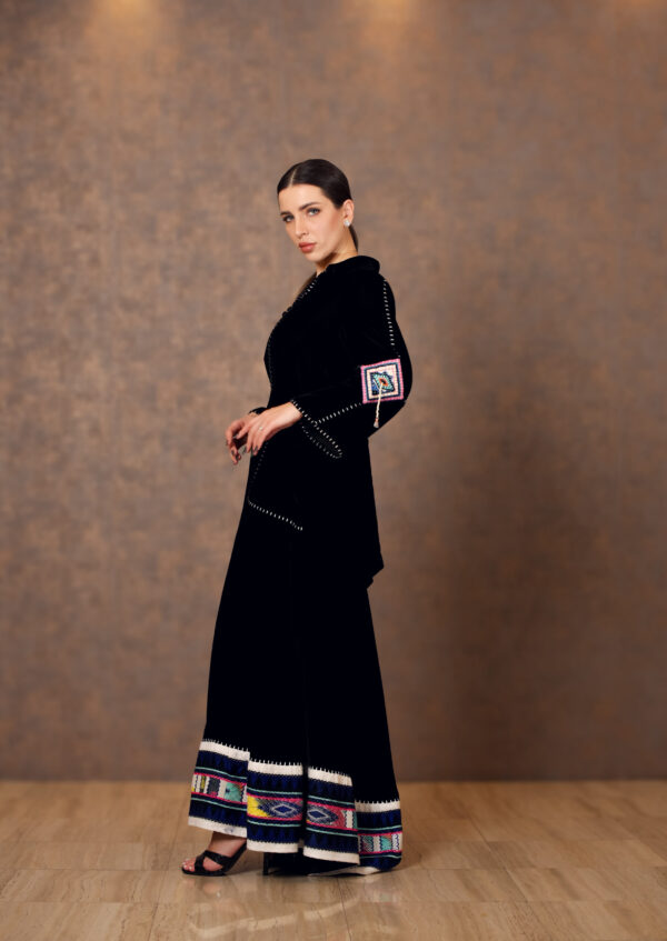 Velvet Heritage – Waist-Cut Dress with Tatreez & Square Embroidery Patches - Image 2