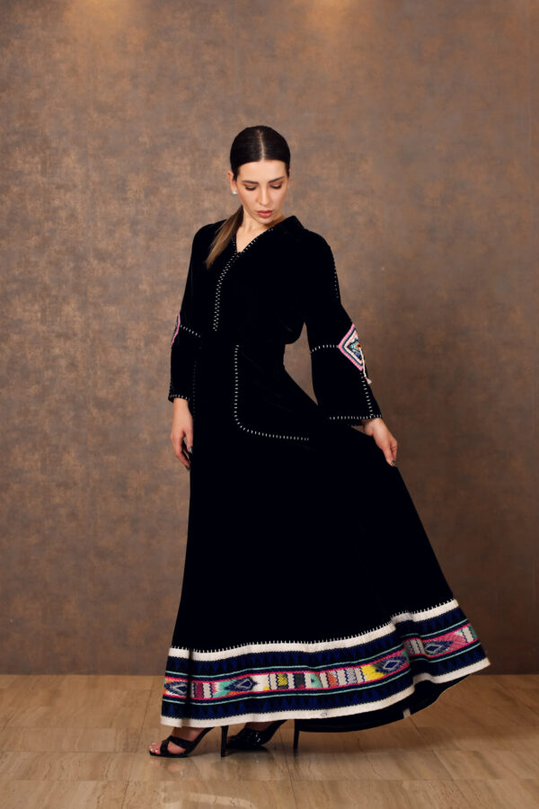 Velvet Heritage – Waist-Cut Dress with Tatreez & Square Embroidery Patches - Image 4