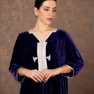 Moroccan Veil – Velvet Galabiya with Zari Embroidery & Flowy Panel Cut