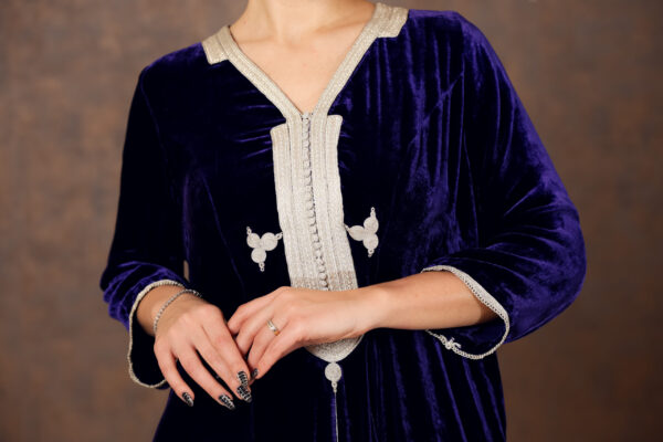 Moroccan Veil – Velvet Galabiya with Zari Embroidery & Flowy Panel Cut - Image 2