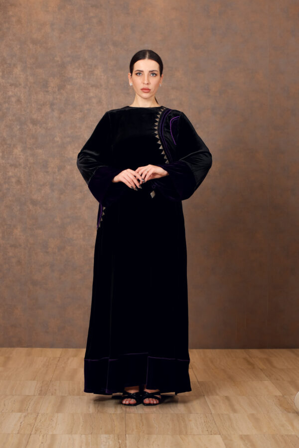 Heritage Bloom – Velvet Galabiya with Zari Patches & Tatreez Details